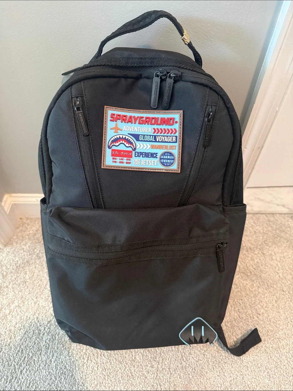 Sprayground Black Backpack with Patch Logo